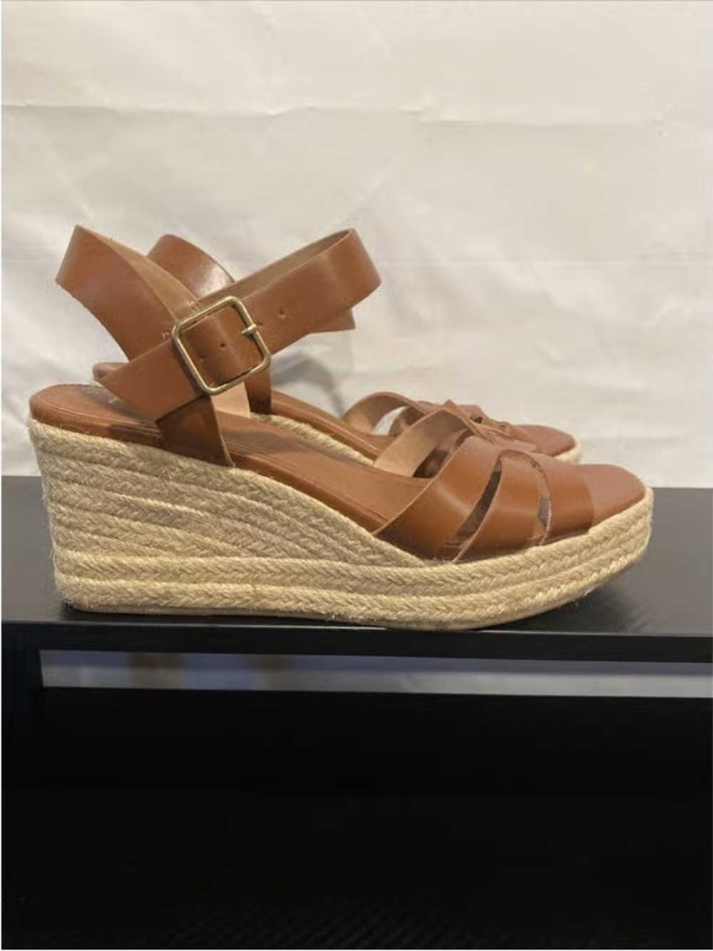 Time and Tru Tan Espadrille Wedge Sandals with Ankle Strap